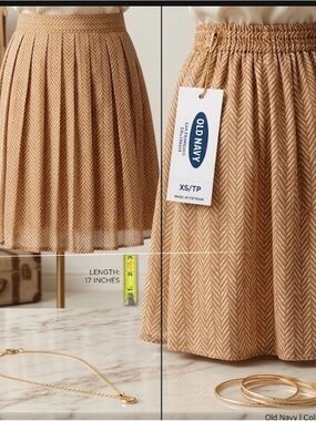 Old Navy Camel Chevron Pleated Skirt